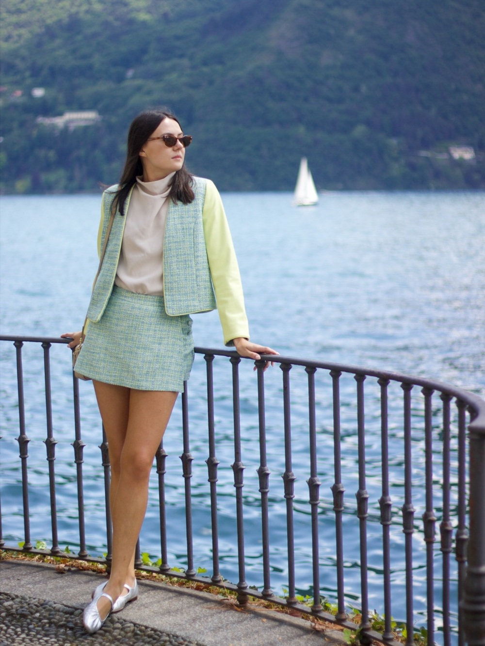 Sedge Mint Green Tweed Mini Skort